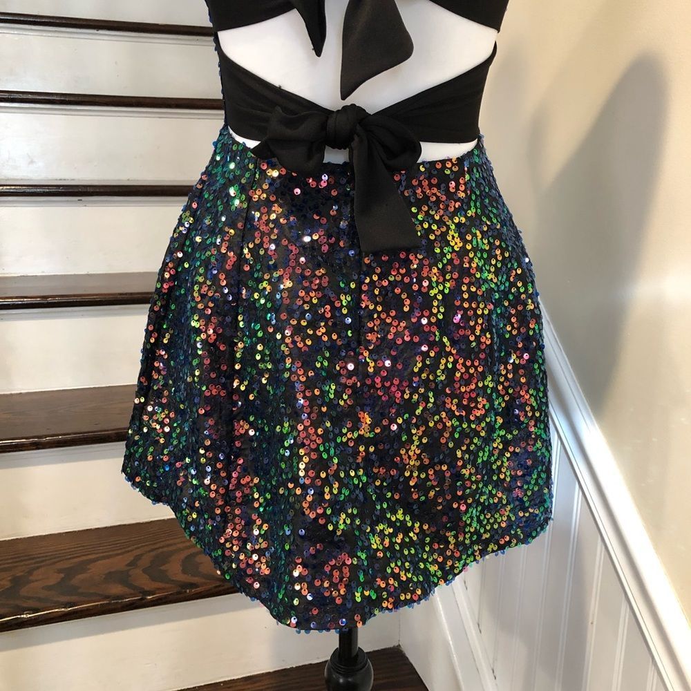 LUCY IN THE SKY Los Angeles Rainbow Black Sequin Mini Dress Sz Small - Picture 12 of 16